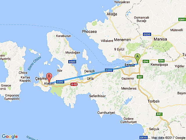 İzmir Alaçatı Arası Mesafe Kaç Km?